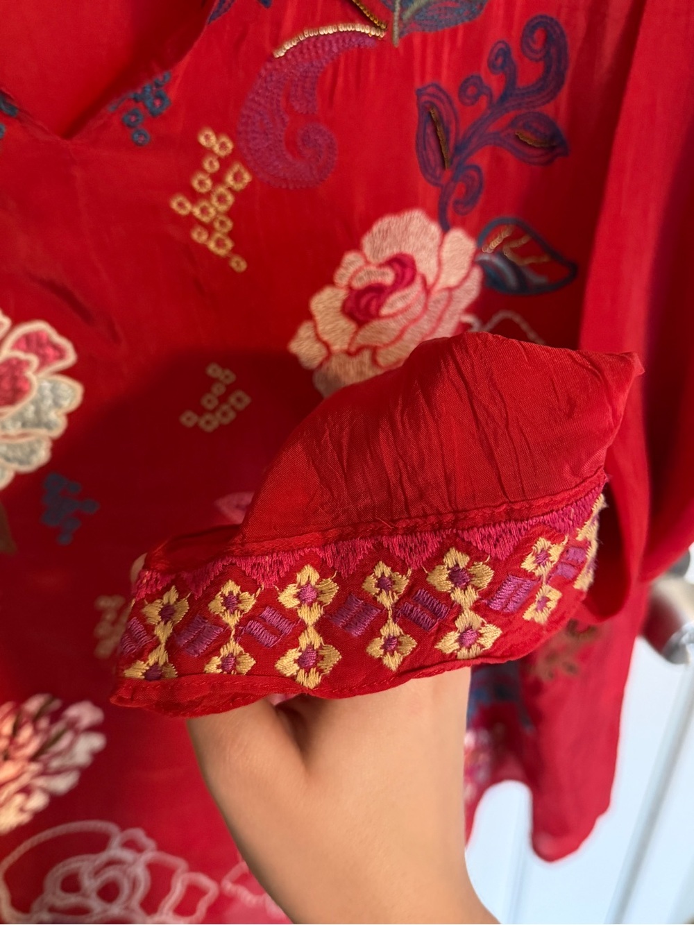 Johnny Was Red Embroidered Floral Garden Cottagecore Boho Blouse Size 1X - Picture 5 of 8